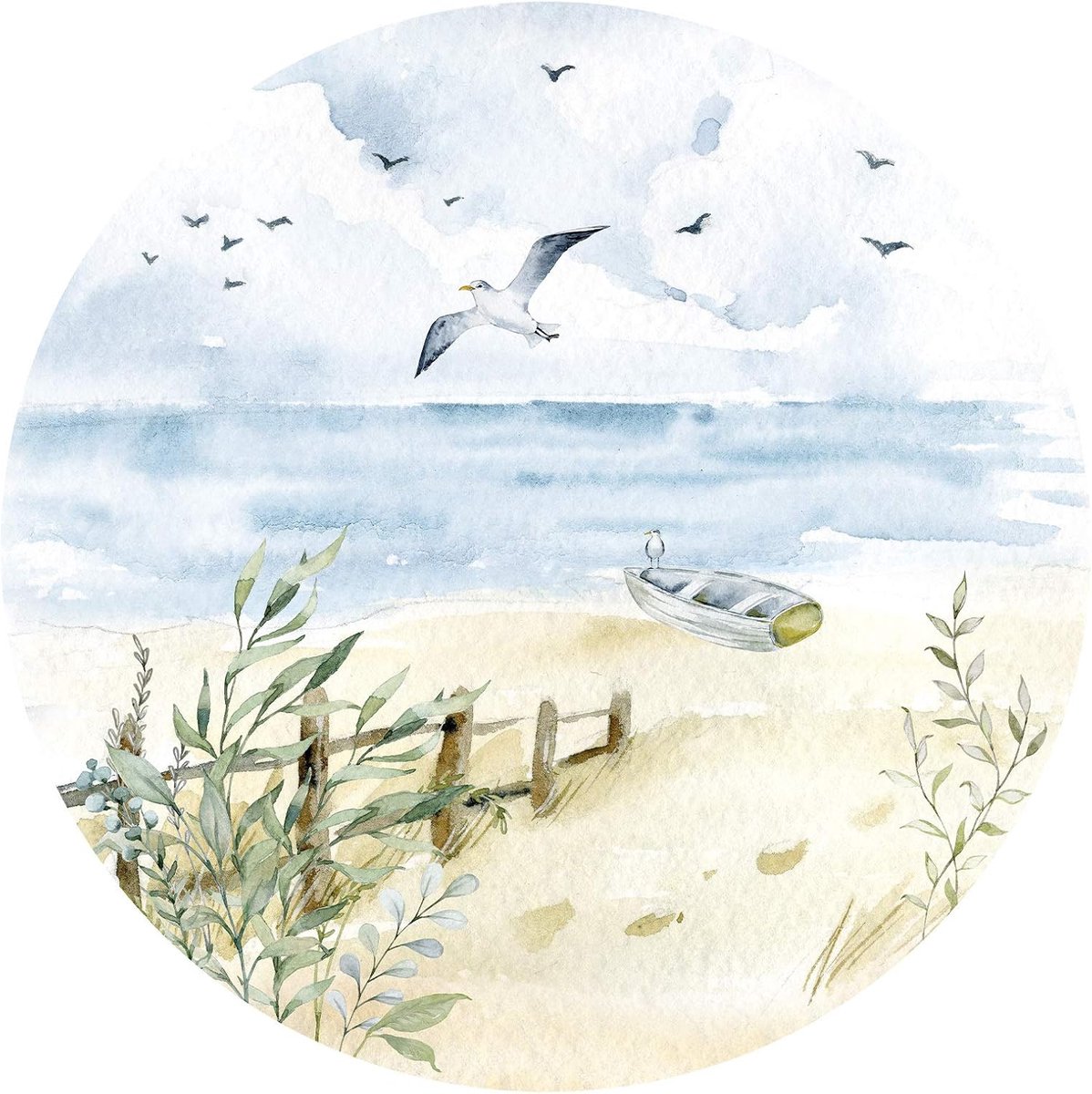 Muursticker Muursticker Woonkamer kust zee strand muursticker Oostzee muurschildering slaapkamer wanddecoratie hal eetkamer behang zelfklevend rond DL652-02