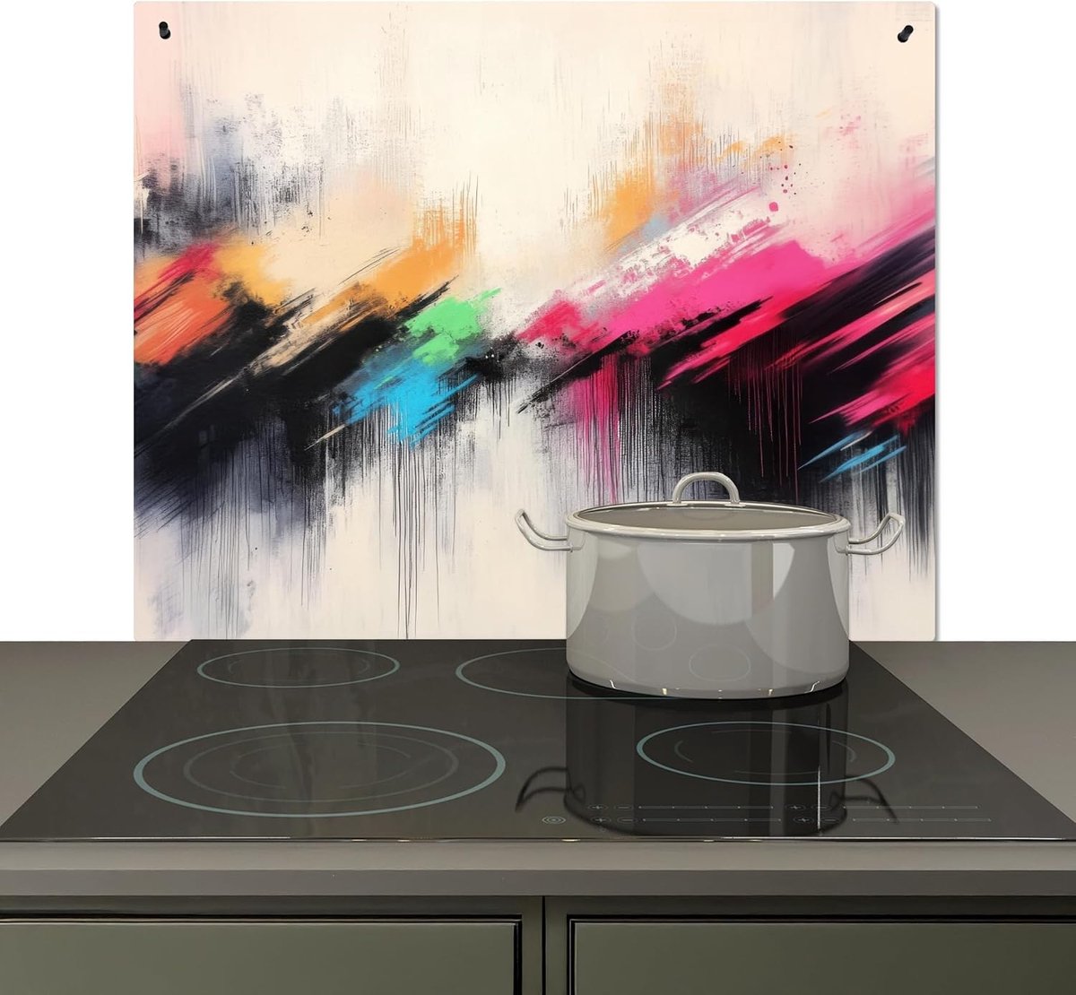 Spatscherm Keuken 51x59 cm Kookplaat Achterwand Beschermer Muur Spatwand Fornuis Aluminium Hittebestendig - Dynamisch - Abstract - Kleurrijk - Zwart