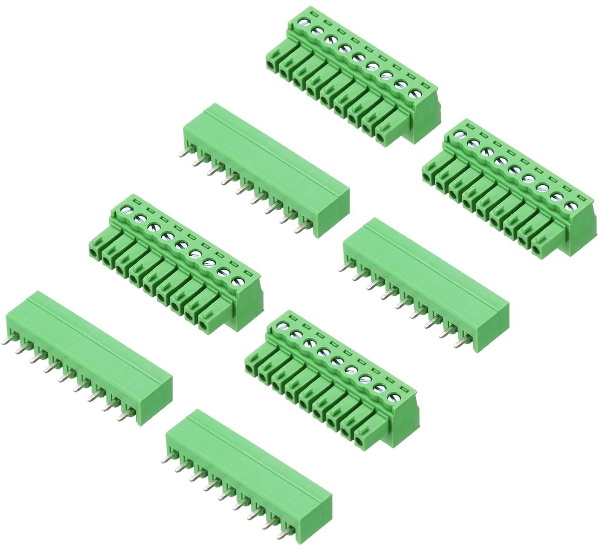 4 sets PCB-klemblokken, 300 V, 8 A, stekker en bus, 9-polig, 3,81 mm afstand, PCB-klemstekker met schroeven voor industriële doeleinden, elektronische projecten, groen