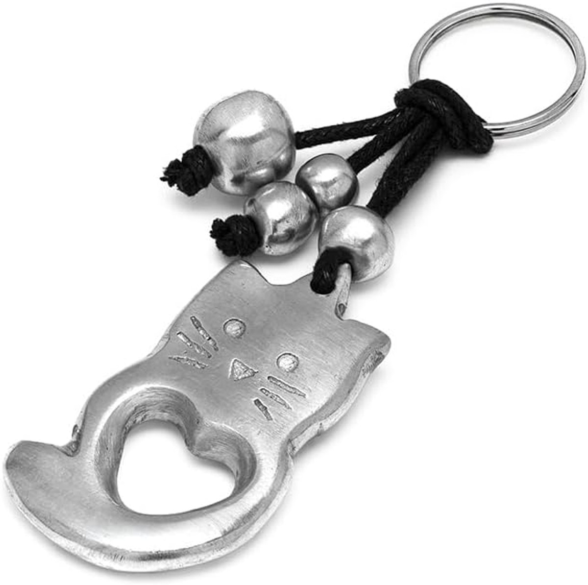 Sleutelhanger met dubbele ring kat met hart | 100% gerecycled aluminium | Nikkelgetest | Handwerk