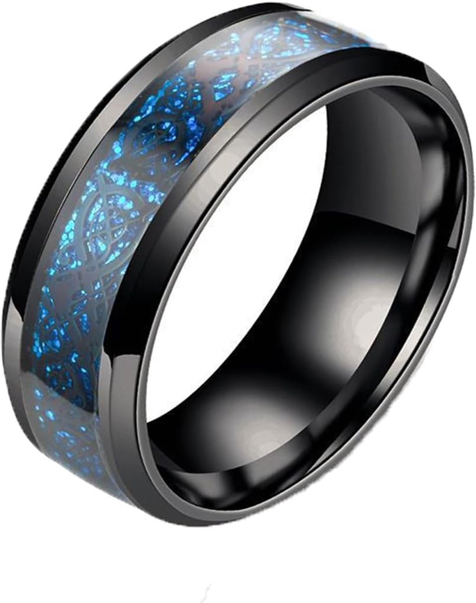 Ringen staal titanium Keltische draak zilver/goud/zwart/blauw/rood maat 60 tot 70 (Blauw, 64)