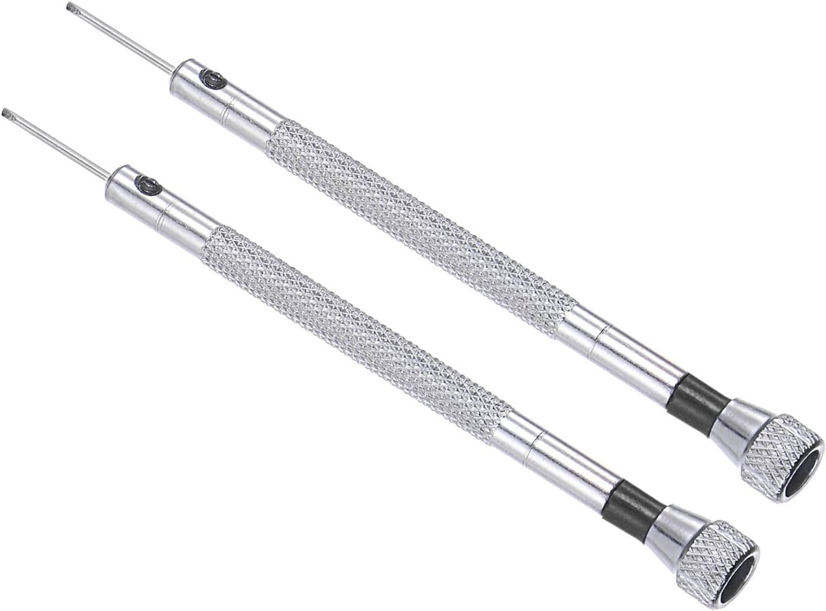 sleufschroevendraaier, 1,0 mm maat 90 mm lengte, koolstofstaal kleine platte kop schroevendraaiers met anti-slip handvat - (Toepassingen: voor bril, horloge of laptop), 2-delig