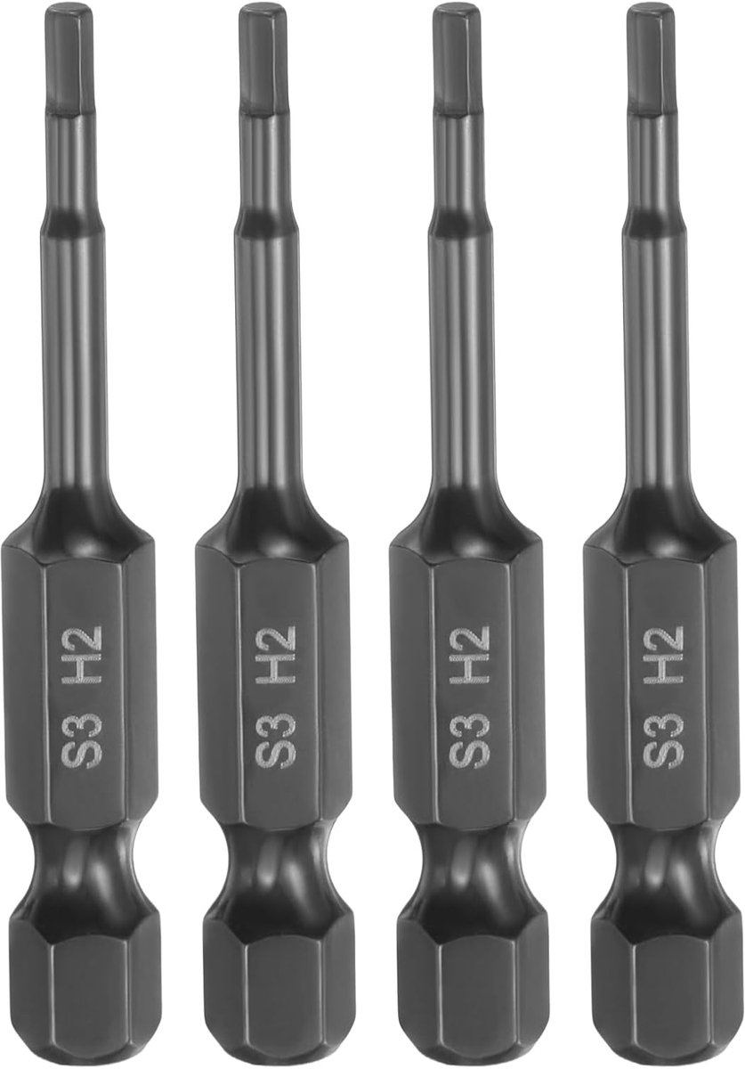 4 x platte boor H2 (2 mm), magnetische punt, zeskantschacht, 1/4 inch, lengte 50 mm, spiegelend, metrisch, zeskantige schroevendraaierbits voor schroevendraaiers