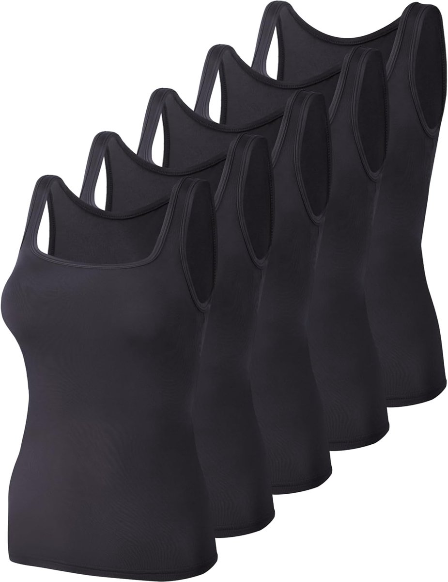 Tanktops voor dames, 5 stuks, vierkante hals, mouwloos, onderhemden