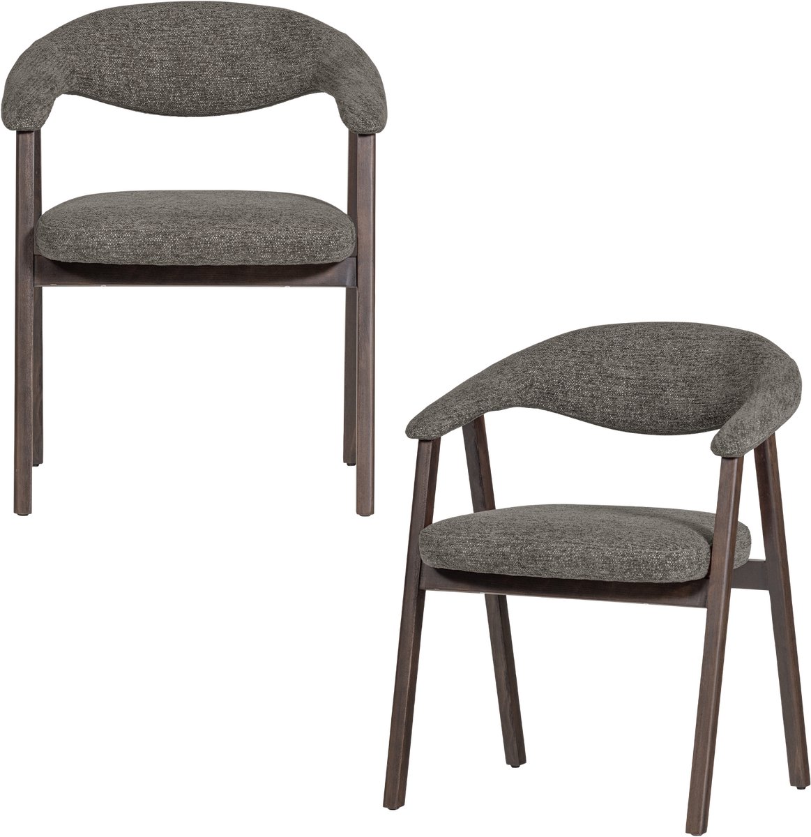 WOOOD Avar Eetkamerstoel Armleuning Grijs - Set Van 2 - 77x60x60