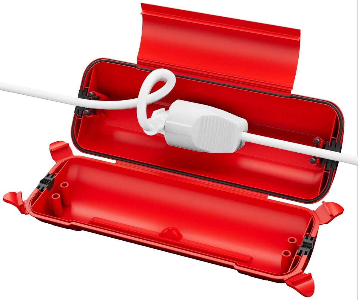Waterdichte elektrische kabeldoos IP44 voor buiten, grote stekkerbeschermdoos voor verlengsnoer, bestand tegen weersinvloeden, elektrische accessoires, 29x11x7.5cm, Rood