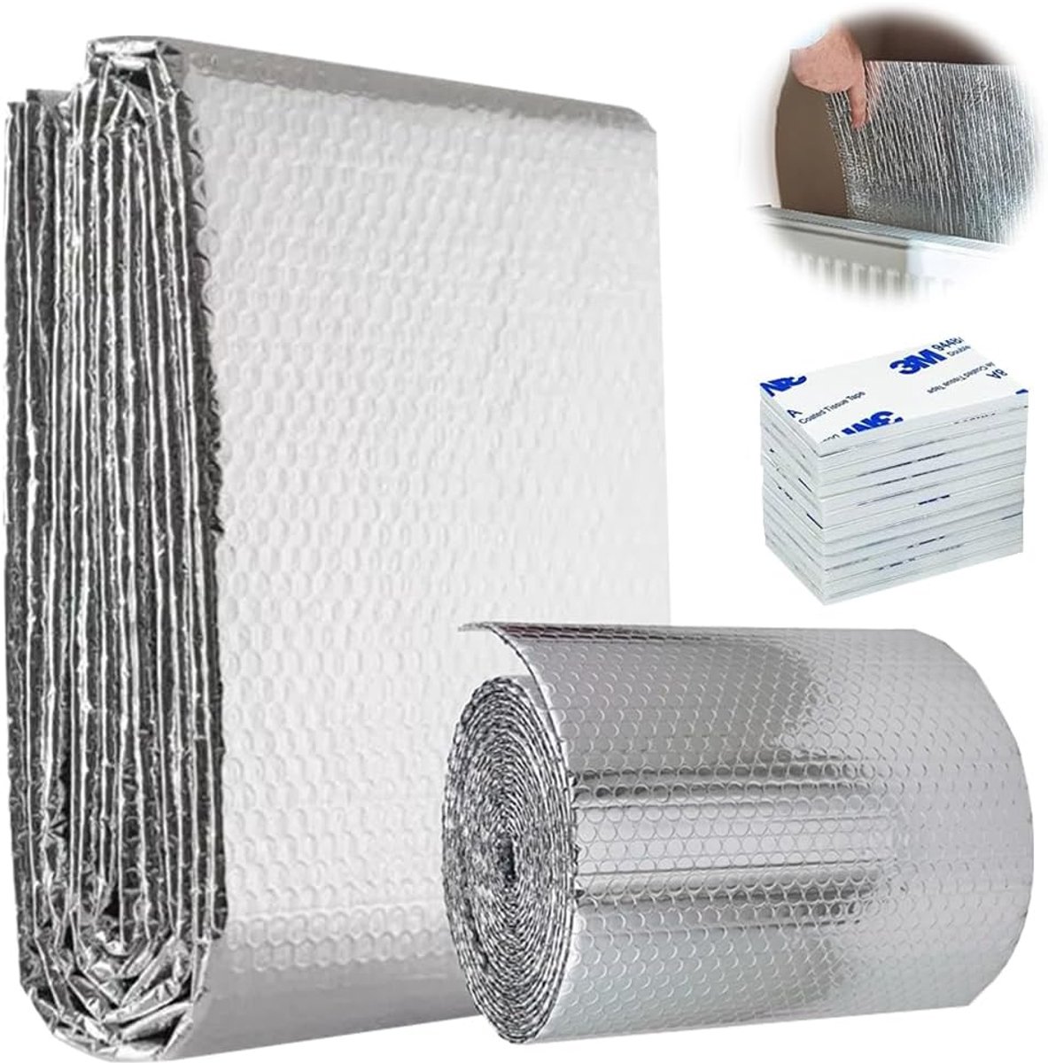 5 m x 60 cm radiatorreflectiefolie, 3,5 mm isolatiefolie, isolatiefolie, dubbele bubbelisolatie, thermische folie, aluminium bubbelfolie, isolatie radiator, isolatie achter radiator voor