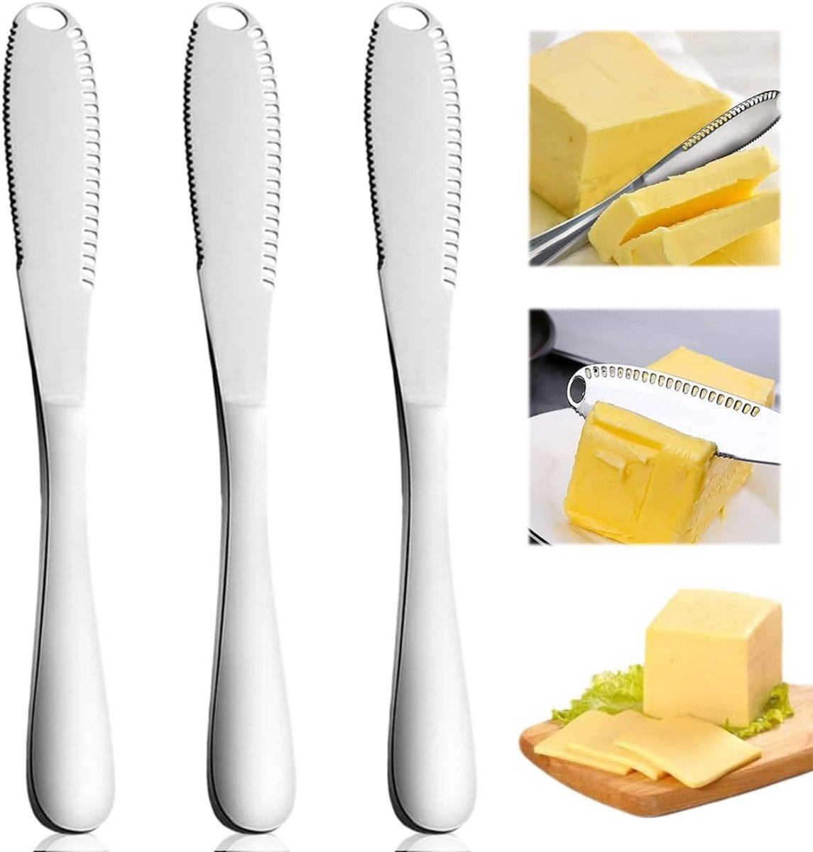 Botermes, 3-delige kaasmessenset, botermes, kaasmessenset, multifunctioneel botermes, 3-in-1 botermes (klein), strijksmes voor boter, kaas en gebak