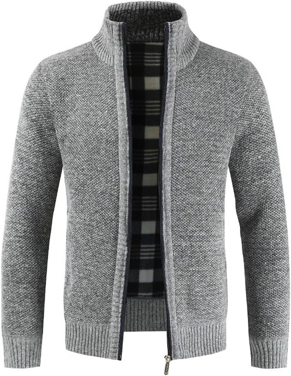 Winterdik gebreid vest mode eenvoudige trui cardigan - fijn gebreid, opstaande kraag en doorlopende ritssluiting, fleece jas, warm, klederdrachtjas, lange mouwen, outdoor mannen