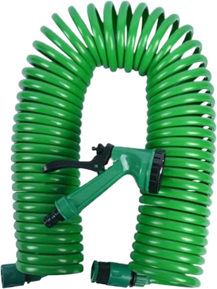 Flexibele Tuinslang - Opgerolde Slang Sproeikop - Planten Water Geven - Automatisch oprollend ontwerp - 15 Meter - Groen