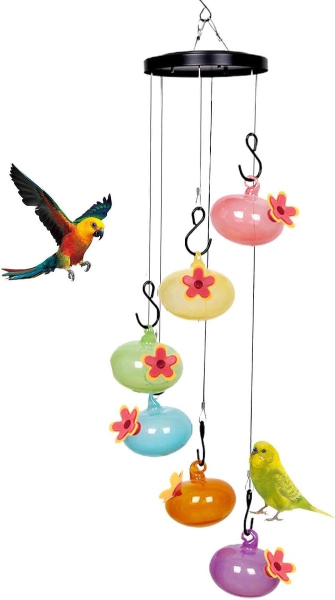 Kolibrie Voeder Set - Vogelvoeder Windgong Feeder - Tuin Decoratie - Melodieuze Geluiden - Set van 6 - Kleurrijk