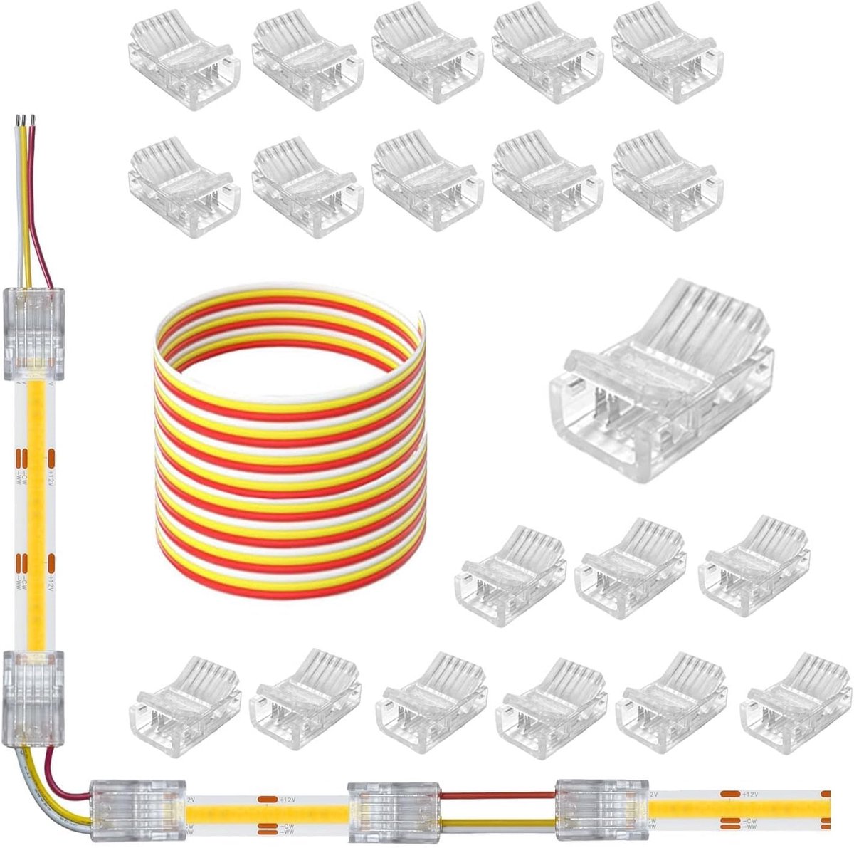 Ledstripstekker voor 12 mm strip naar kabel en 5 m 22 AWG verlengkabel met 3 draden voor 5 V, 12 V, 24 V ledstripverlichting, jumper