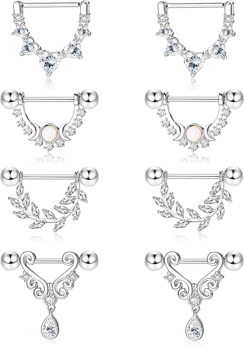 4 paar 14G tepelpiercing sieraden tepelstaven 316L roestvrij staal goud tepelstaven tepelpiercing sieraden gouden tepelringen set