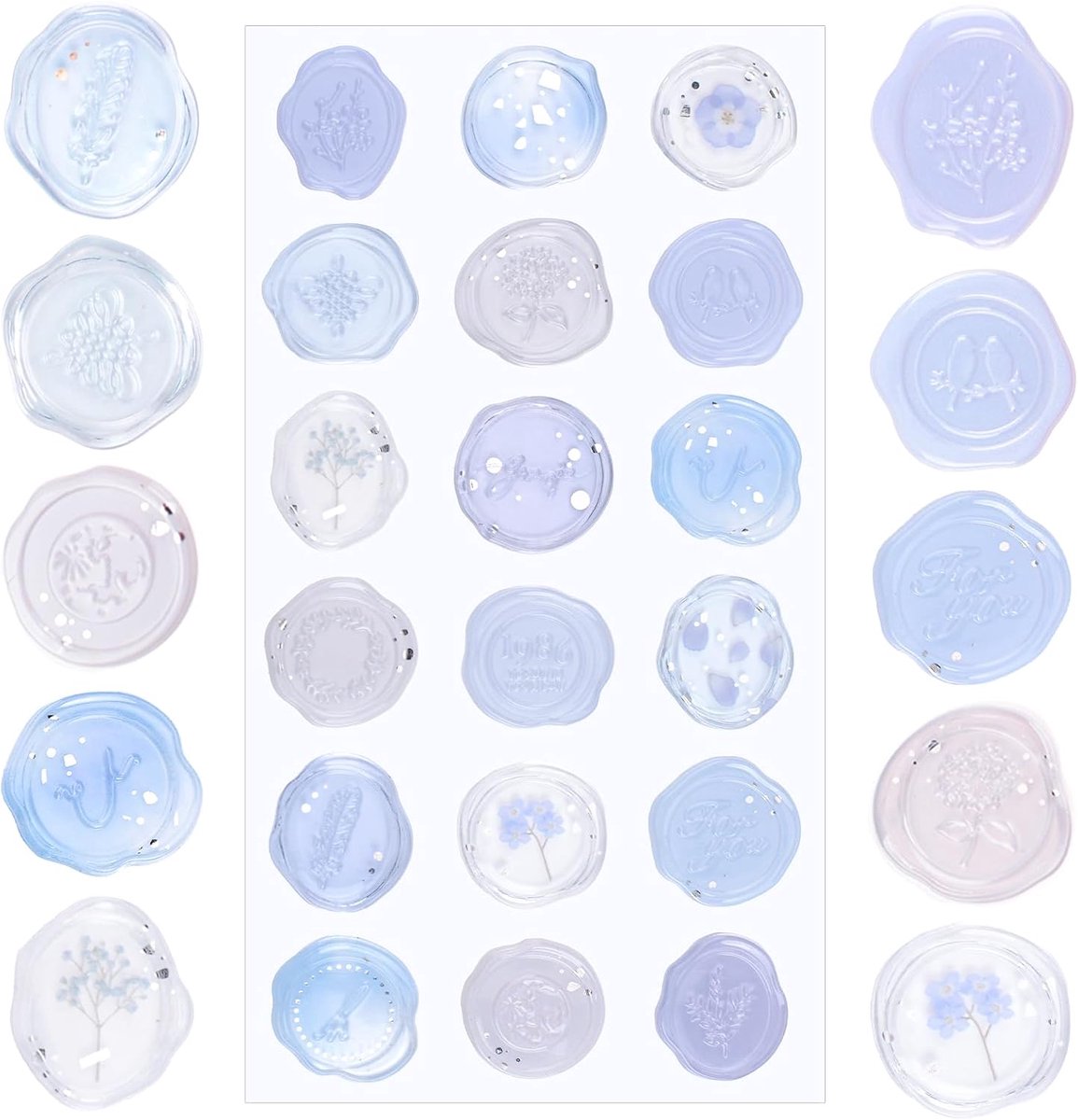 54 stuks lakzegel stickers, blauwe transparante zelfklevende envelop zegel stickers, feestuitnodigingsbenodigdheden voor bruiloft, bruidsdouche, verjaardag