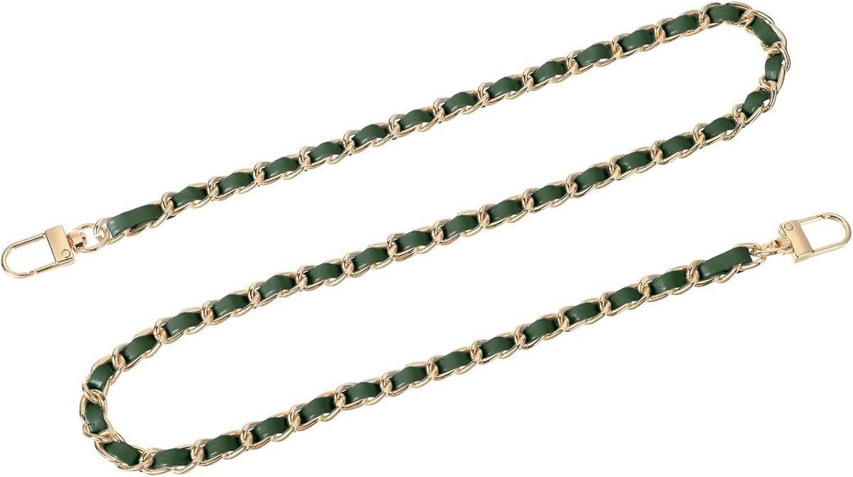 Tasketting, portemonnee-kettingriem, 80 cm, tassenriem, handtasketting, portemonnee-riem met gespen voor schoudertassen, reserveriemen (groene riem + gouden ketting)