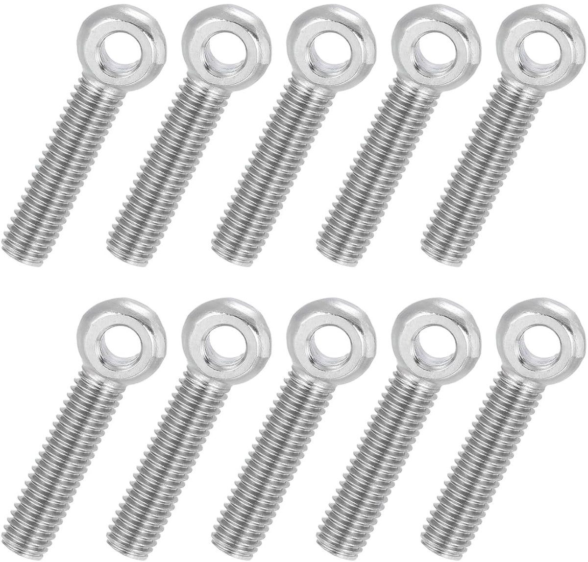 10 stuks draaibare oogschroeven met glijders, M8 x 40 mm, roestvrij staal 304, metrische schroefdraad, compleet oog, vis, boring, glijbout, metalen bevestigingen, zilverkleurig
