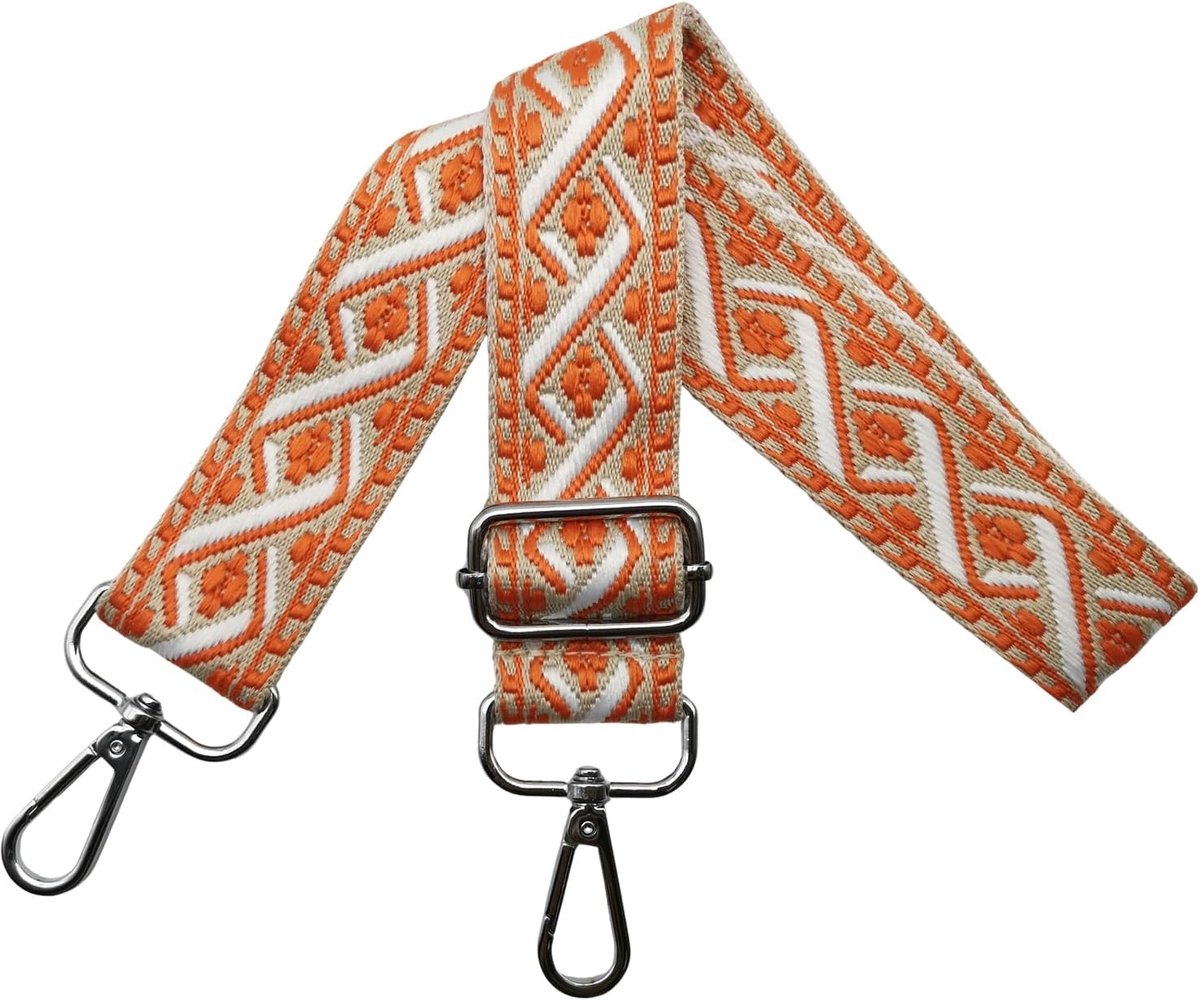 Tasriem om te wisselen, schouderriem voor tas, verstelbare tasriem, breed, 3,8 cm, met zilveren karabijnhaak, schouderriem, tasband, draagriem voor handtassen, oranje, R18