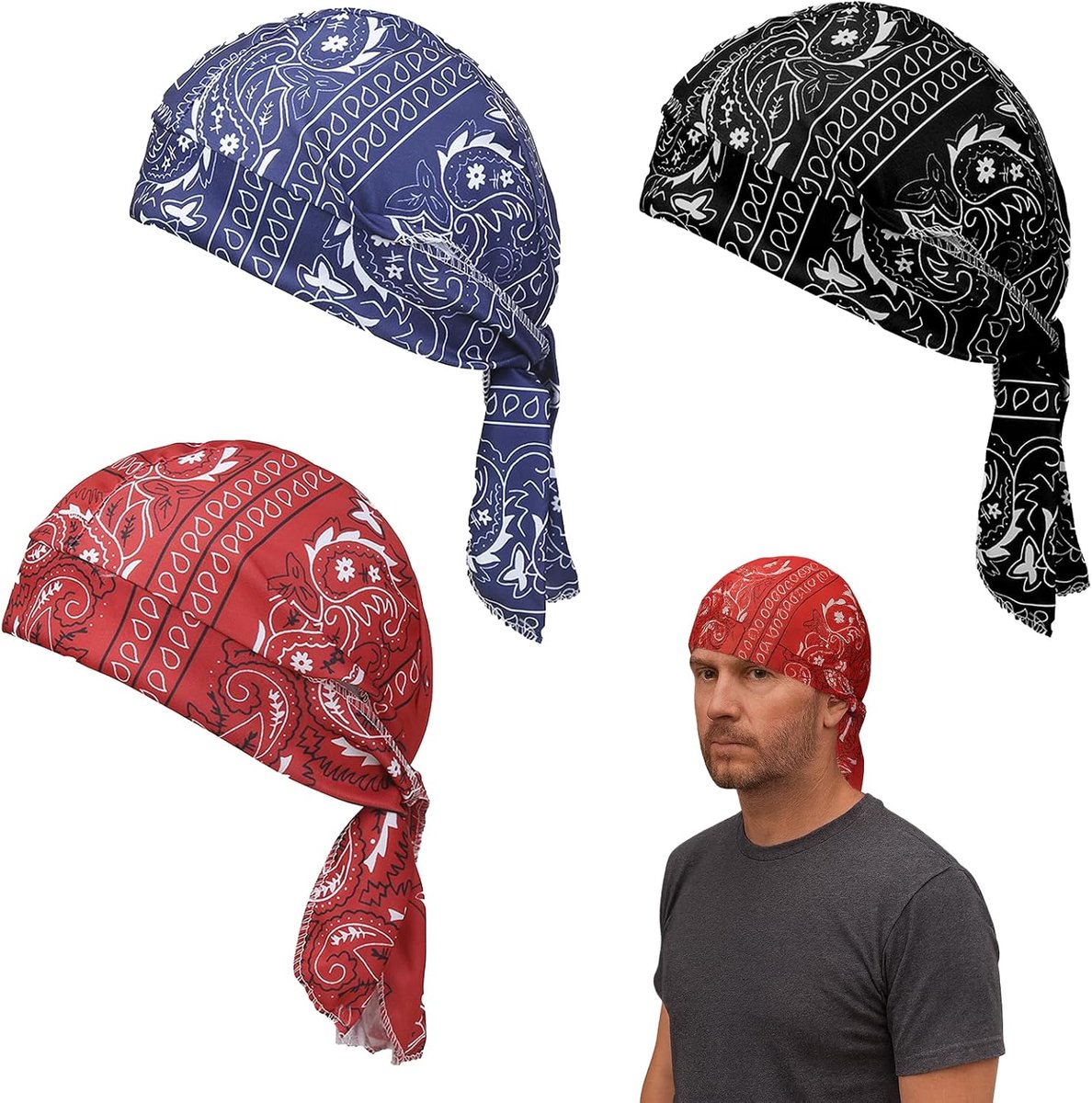 3-delige set, nylon paisley cowboystijl, hiphop haardoek voor dames en heren, multifunctioneel als zakdoek
