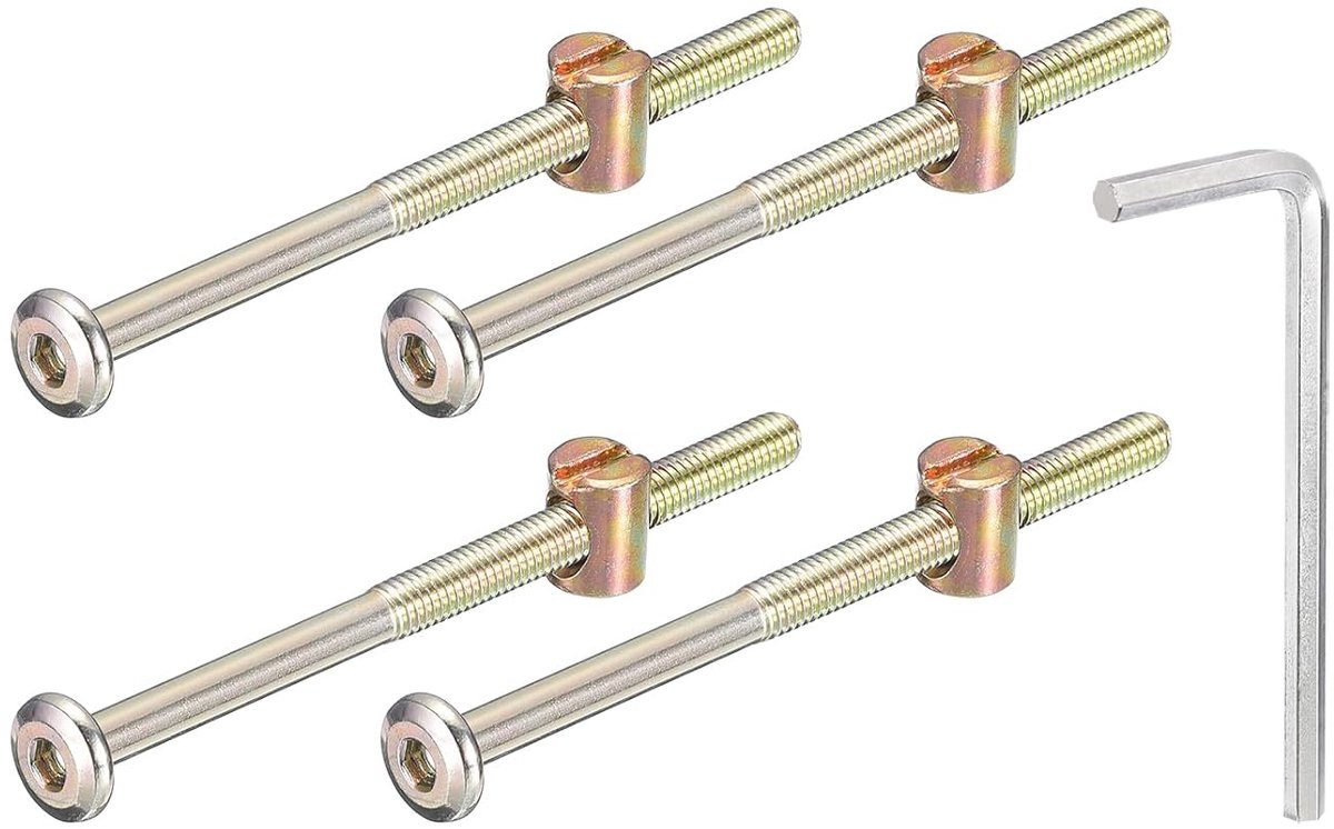 Zeskantschroeven, moeren, 4 stuks, M6 x 90 mm, meubelgreep, bedbouten, vatmoeren met sleutel voor bedstoelen, kleur brons