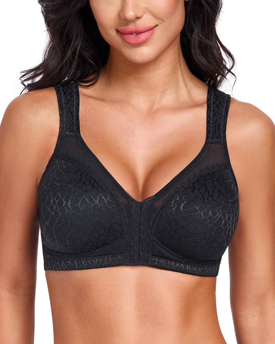 Dames volledige cups vooraan vershcluss sterke grip zonder beugel grote maten functionele beha, zwart, 85B
