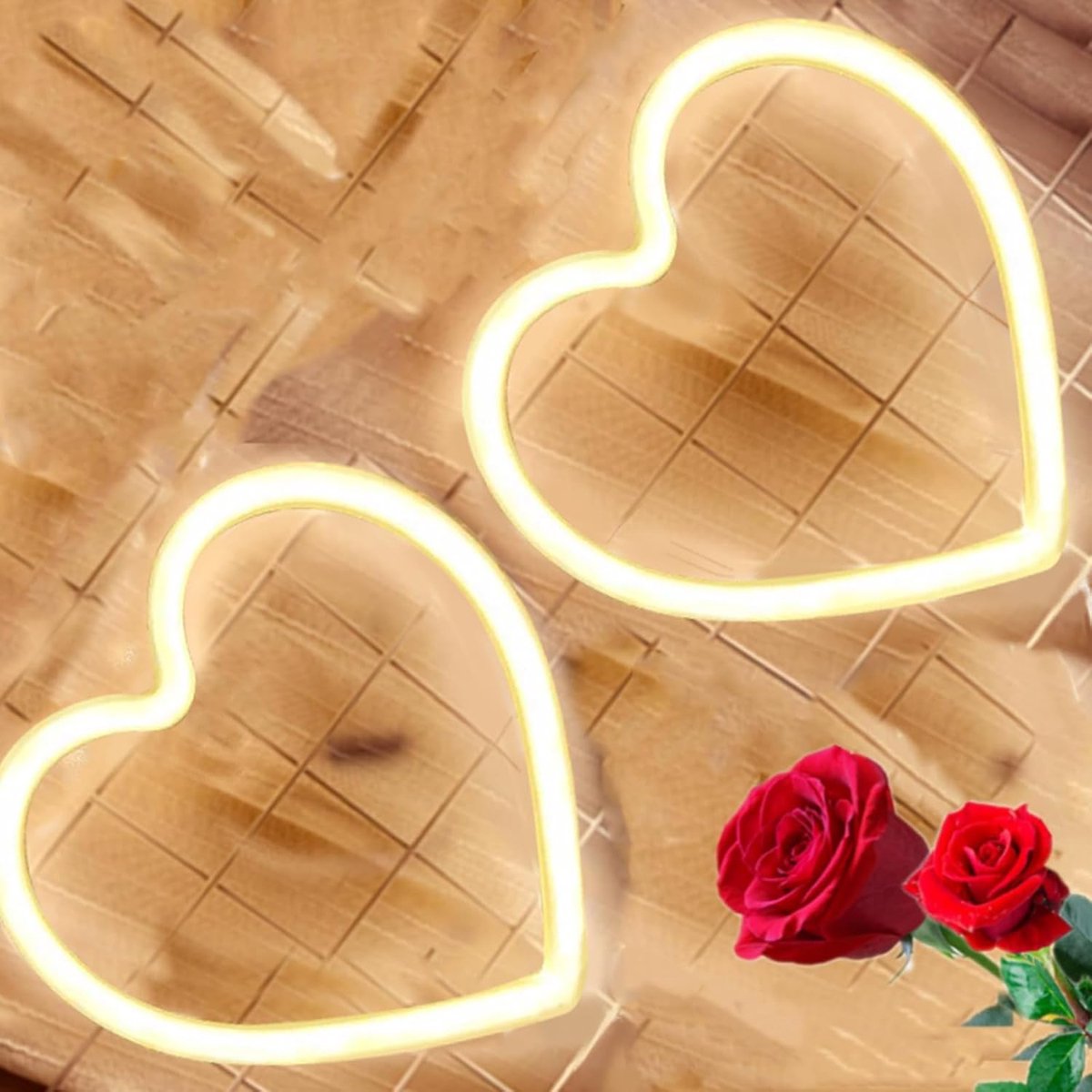 2 stuks Valentijnshart neonbord, batterij-aangedreven led-hart, liefdesdecoraties voor slaapkamer, keuken, deur, slaapzaal, nachtlampje, cadeaus voor meisjeskamer, warm wit