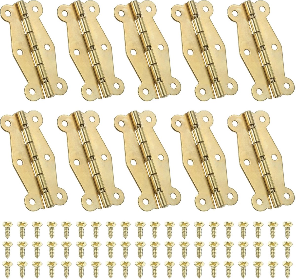 Scharnieren 5,08 cm, 10 stuks 90-graden vlinder decoratieve scharnieren sieradendoos hardware met schroef voor kast houten doos lade ambacht, goud