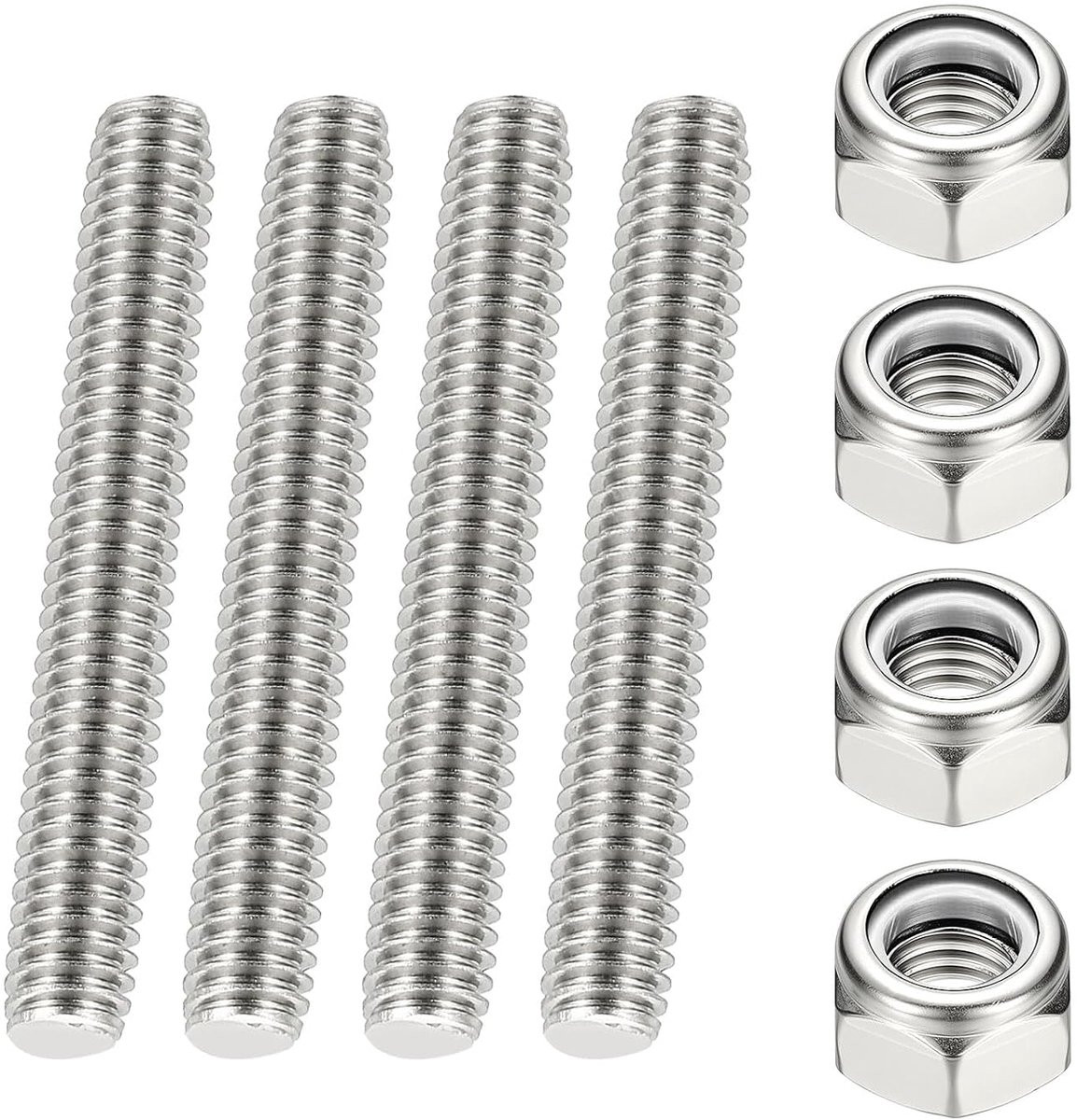 Draadstang compleet 5/16"-18 UNC, lengte 50 mm roestvrij staal 304 rechtse schroefdraadstang met moeren voor buisklemmen, houders, U-bout 4 stuks