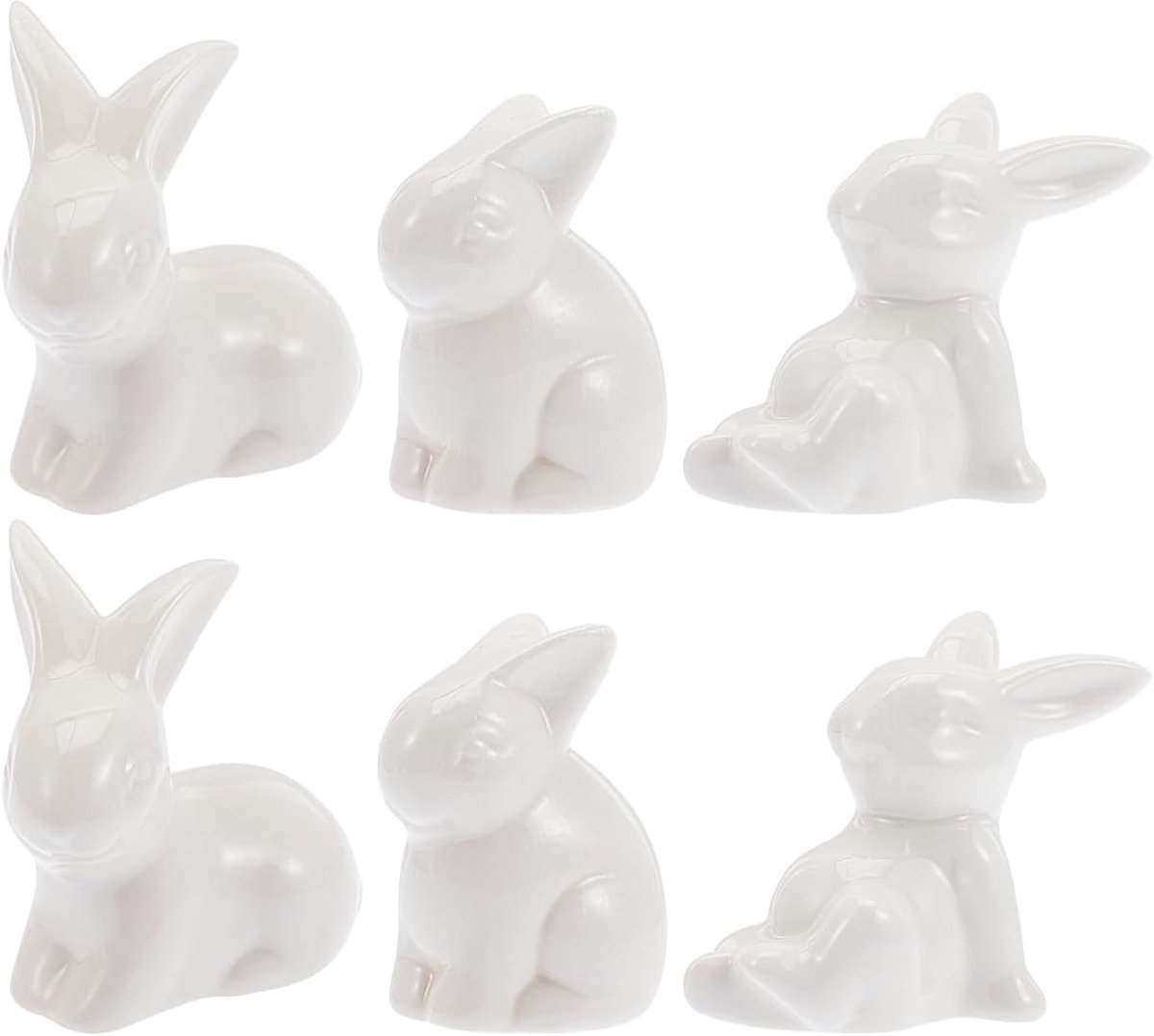 6 stuks paashaas konijnenfiguur van porselein paascadeaus voor kinderen mini-hazenstandbeelden miniatuur konijnfiguur konijnenfiguur feestbenodigdheden wit kleine dieren keramiek