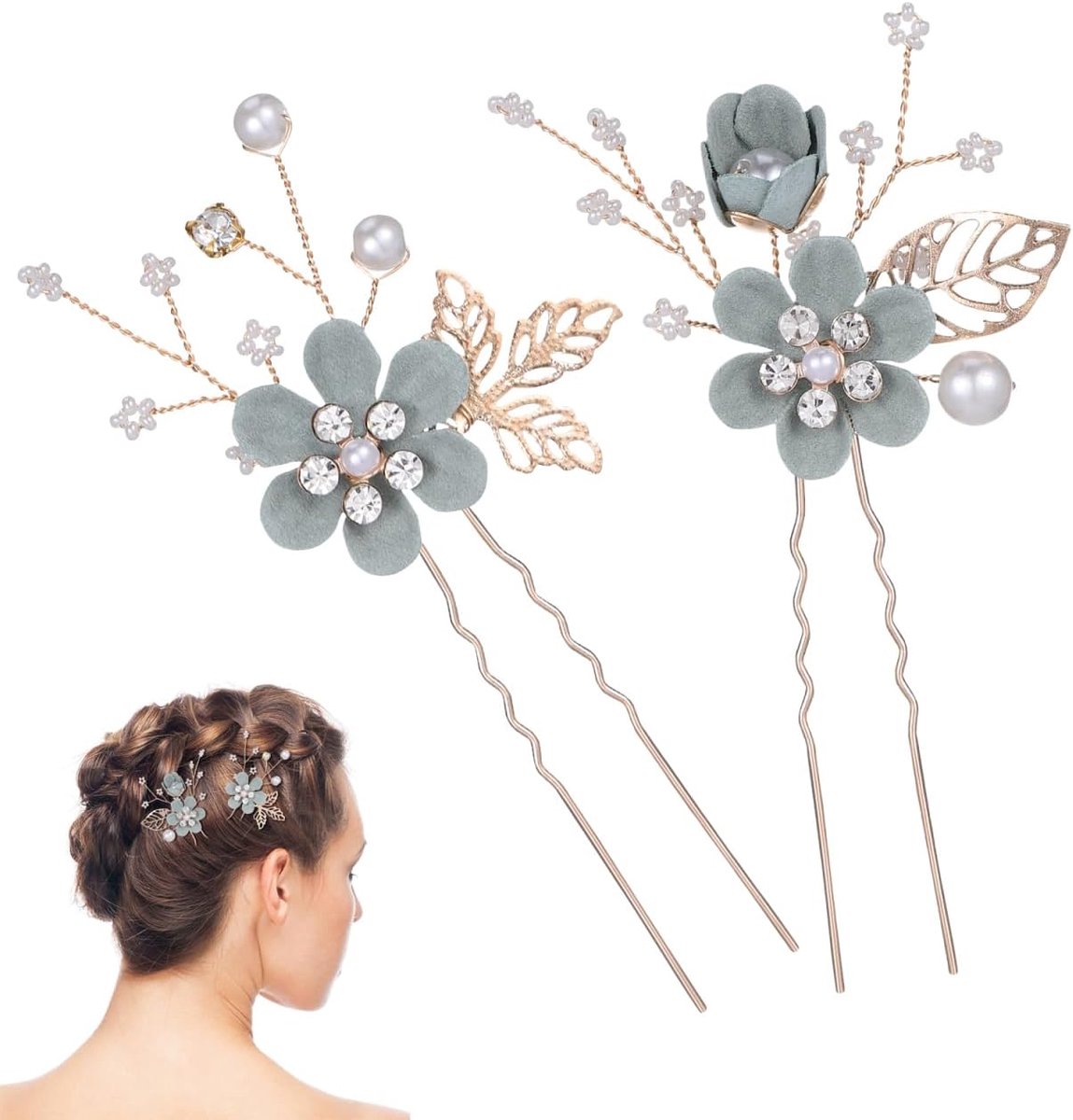Haarspelden, U-vorm, strass, parel, haarkam, accessoires voor feest, bruiloft