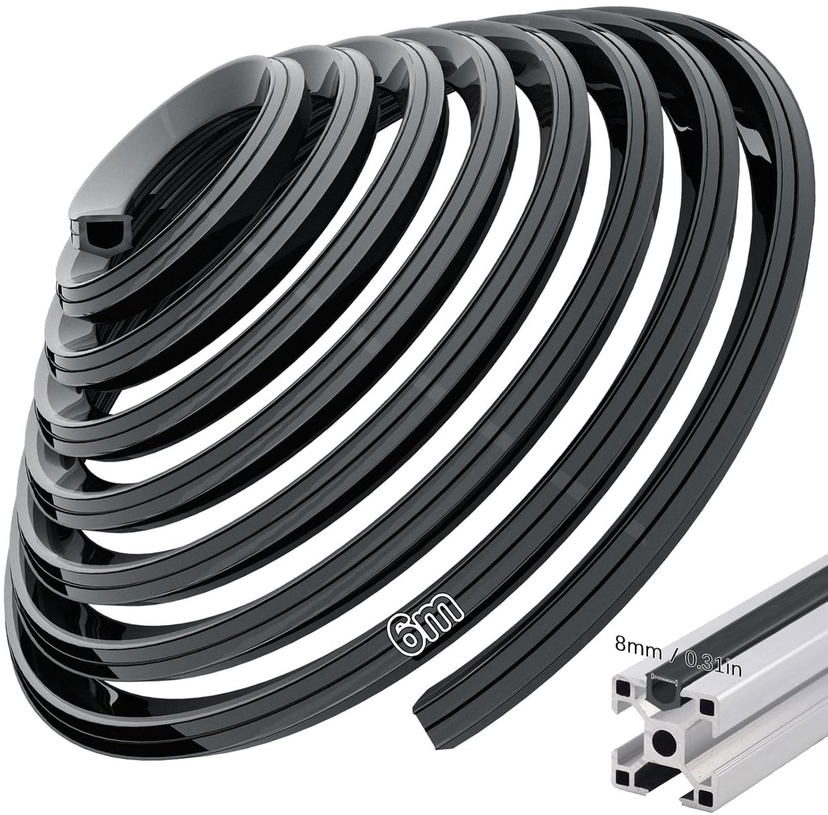 Aluminium profiel, stofbescherming, 6 m, aluminium profielrandstrip 30 x 30,40 x 40 cm, groef 8, aluminium profiel, accessoires, zachte afdekking, pvc, aluminium profiel, groefafdekking voor