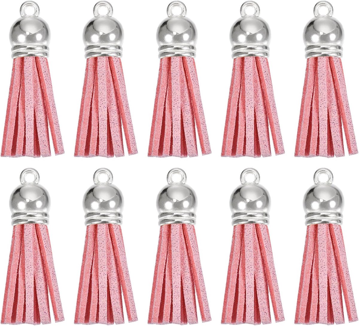 Kwastjes sleutelhangers bedels met zilveren dop voor hangers armband sieraden maken DIY handwerk decoratie, roze