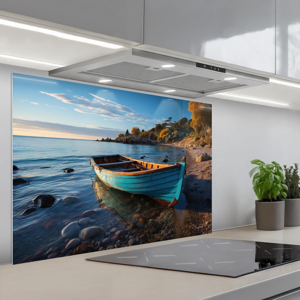 Keukenachterwand 60x90 cm zelfklevend keuken decoratie accessories home kitchen spatscherm Boot - Meer - Natuur - Maritiem - Water