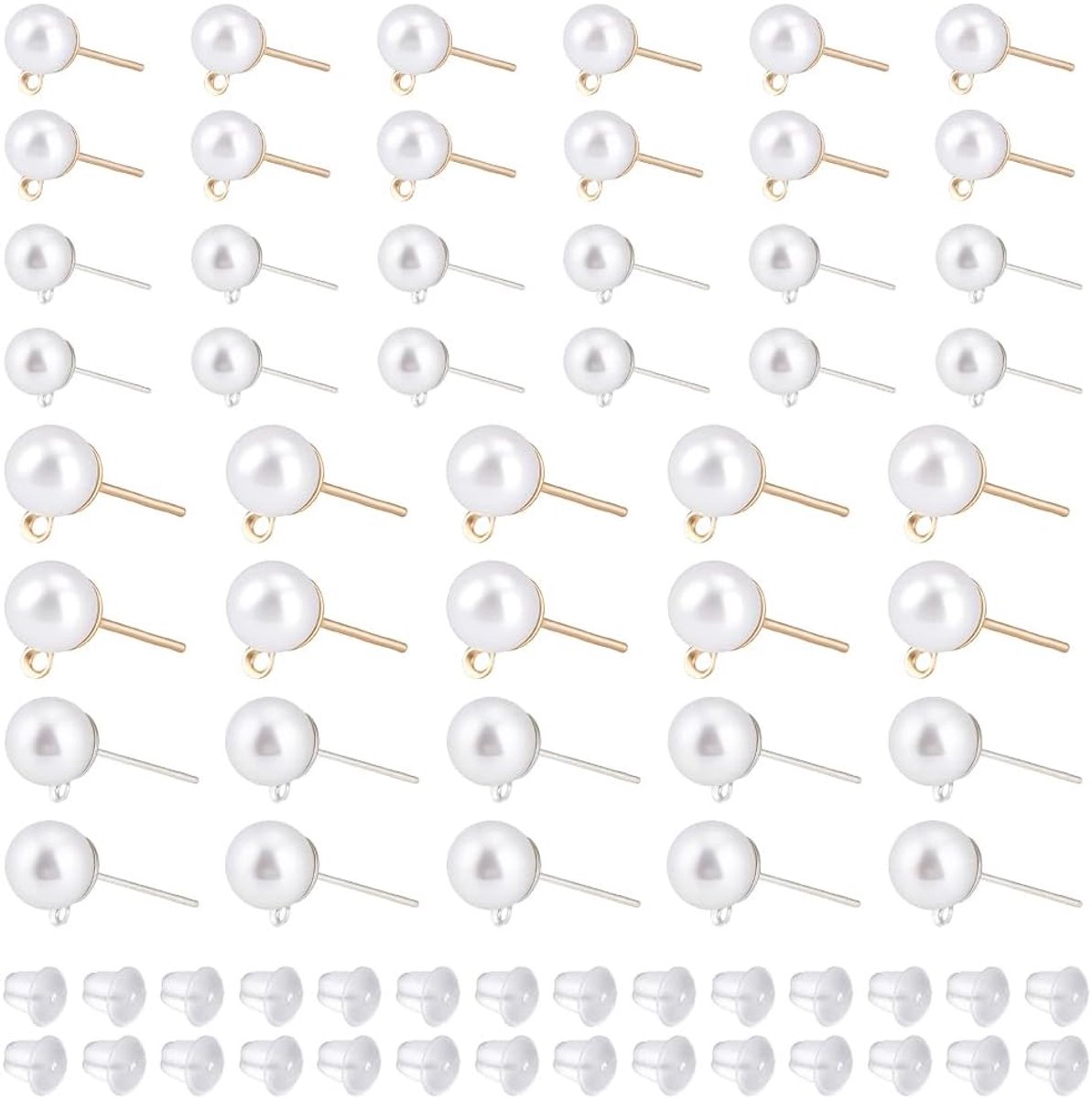 48 stuks pareloorstekers in 4 verschillende uitvoeringen met oogje, 925 pinnen van sterling zilver, kunststof, pareloorbellen, accessoires voor het maken van sieraden, doe-het-zelf