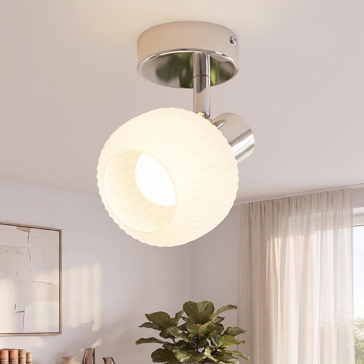 1-vlammig, witte vintage design plafondlamp met | glas, 350° draaibare spots voor hal, slaapkamer, woonkamer (zonder lamp)