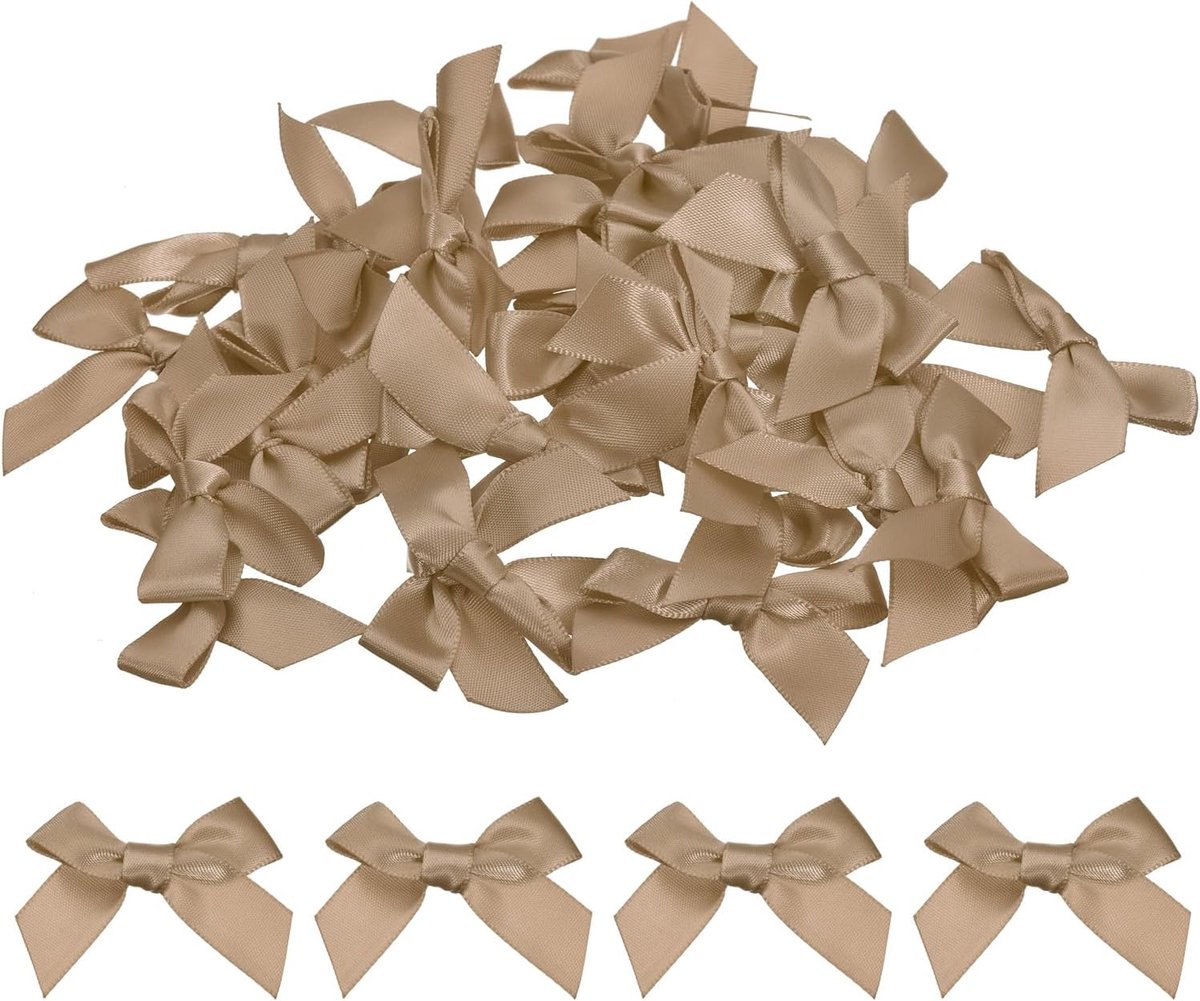 50 stuks mini-lint, mini-stoffen satijnen lint, bloemenstrikken voor knutselwerk, naaien, bruiloft, verjaardag, feest, lichtbruin