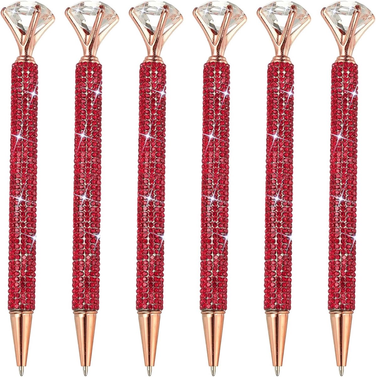 Strass balpen 6 stuks kristallen diamant roterende metalen pen bling 10 mm middelpunt zwarte inkt glitter voor notities journal rood