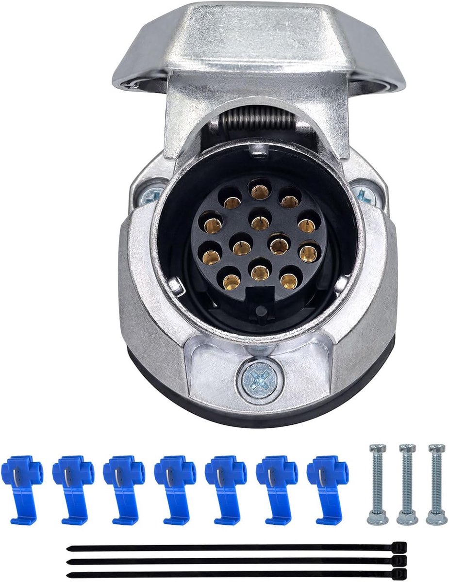 13-polige aanhangercontactdoos, koppeling van gegoten aluminium, 13-polige aanhangerstekkerset met afdichtingen voor aanhangerbedrading - 12 V 24 V universeel -waterdicht