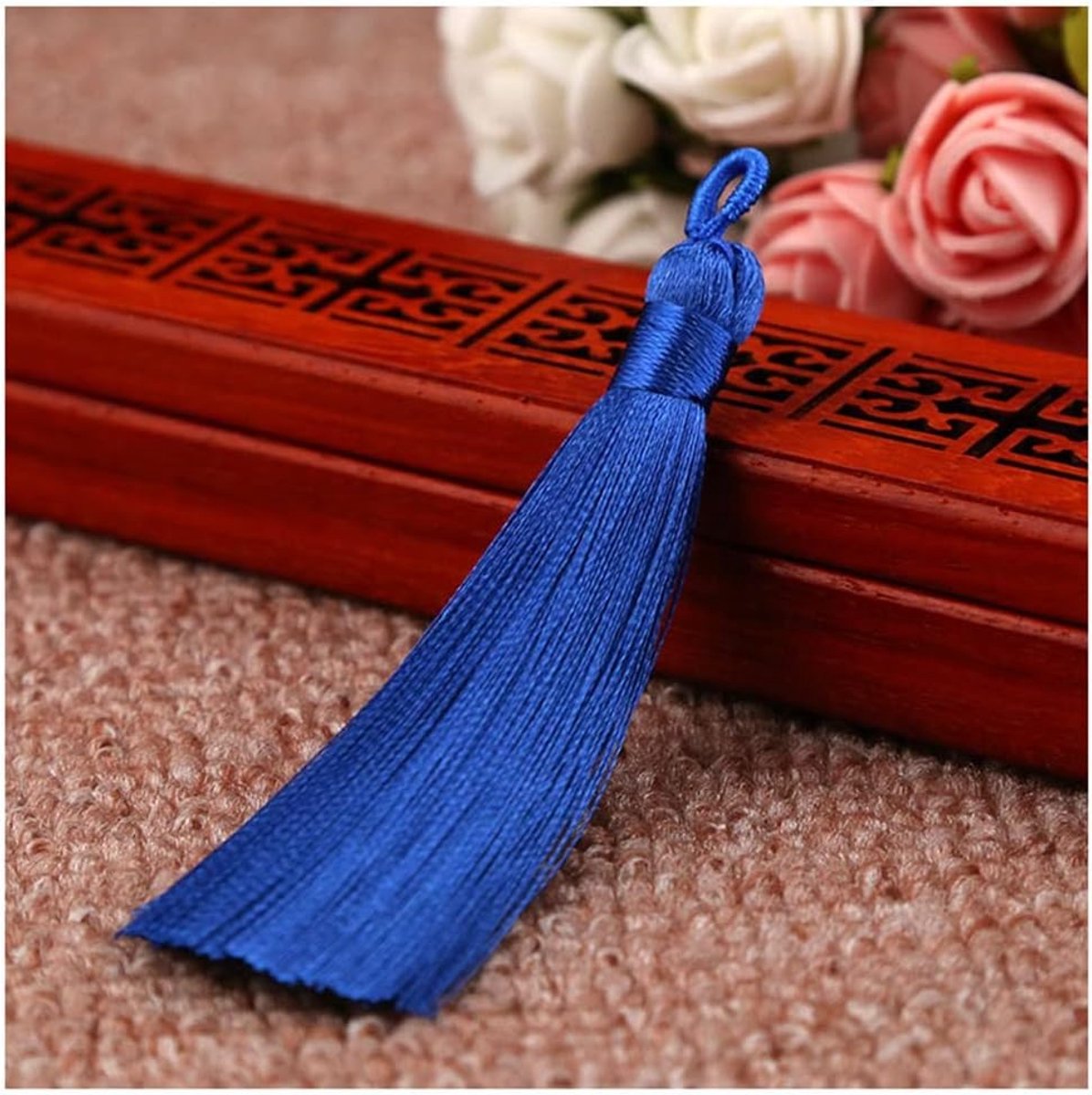 Kwastjes handgemaakte hangers franjes met ijs-zijdeachtig koord lussen floss bladwijzer kwastjes voor sieraden, souvenir doe-het-zelf kleding handwerk accessoires koningsblauw