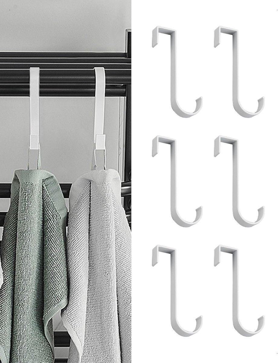 6 Stuks Handdoekhaak Universeel, Aluminium Handdoekhaak voor in de Badkamer, Radiatorhaak met Twee Koppen, Multifunctionele Kapstokhaak voor Slaapkamer, Keuken, Tuin, Kast, Wit