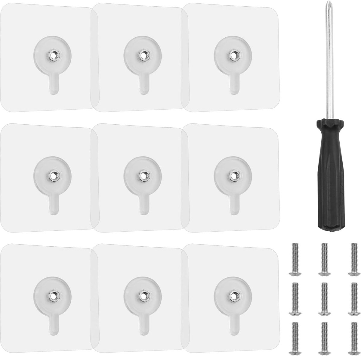 9 stuks zelfklevende schroeven, wandbevestiging zonder boren, kleefspijker voor fotolijsten, met schroef en schroevendraaier, voor badkamer, keuken, bergruimte