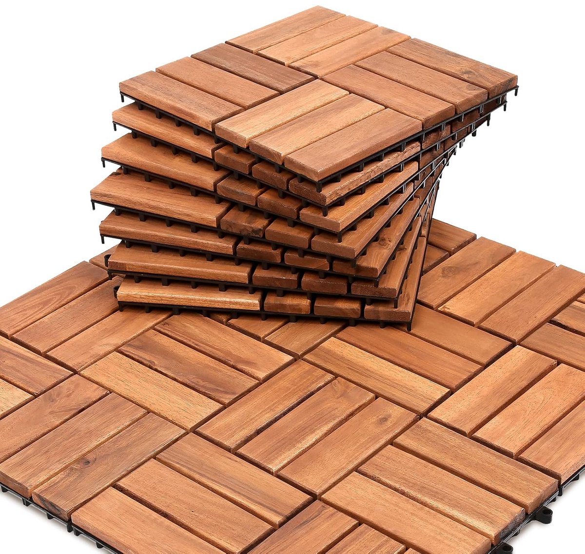 Houten tegels bruine vloertegels antislip terrastegel drainage kliksysteem op maat te snijden houten tegels voor balkon tuin terras 30 x 30 cm 2 m130