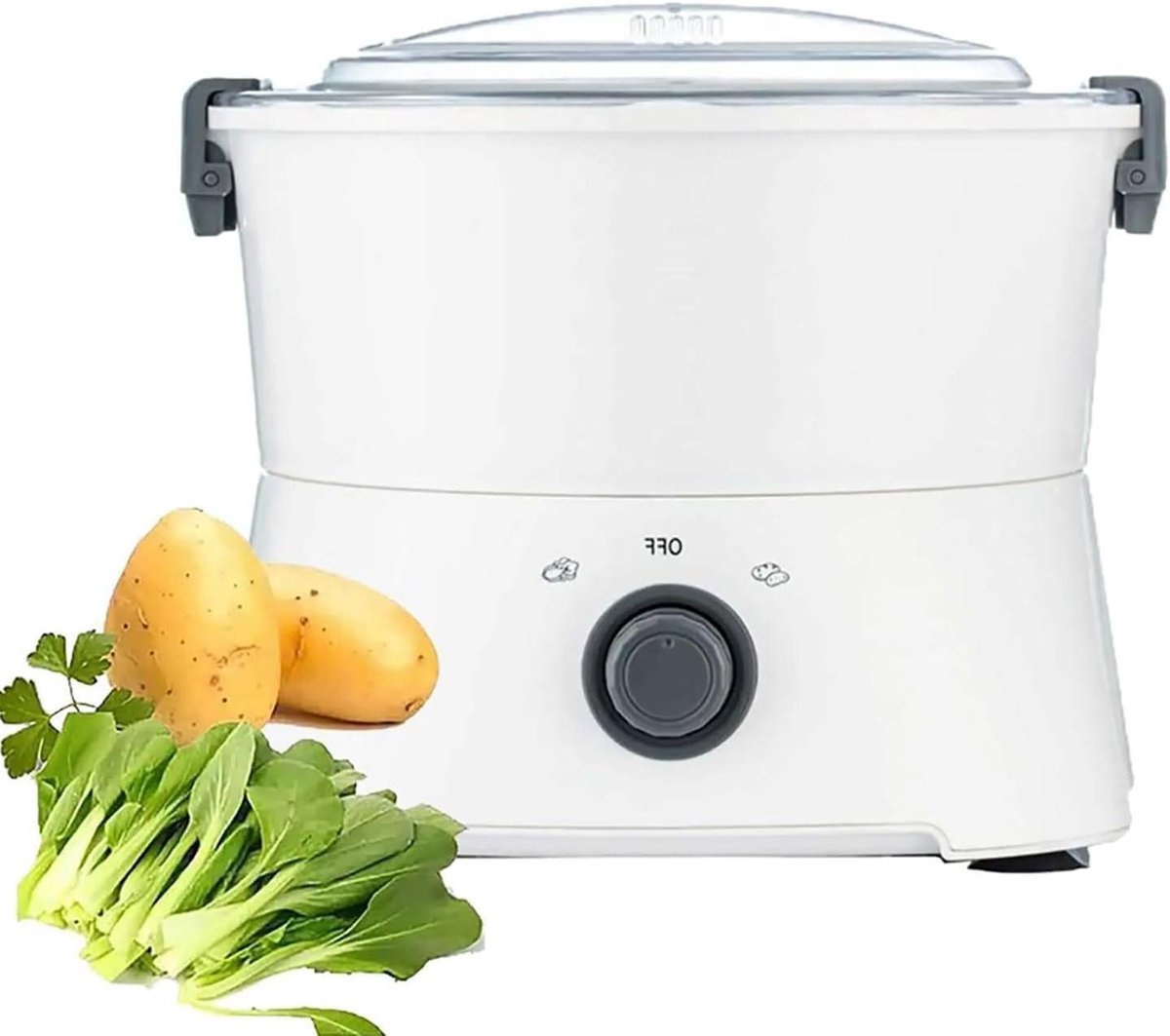 Elektrische Aardappelschiller - Automatische Schilmachine - Snel Groenten Schillen - Zes Roestvrijstalen Messen - 1 kg Capaciteit - Wit