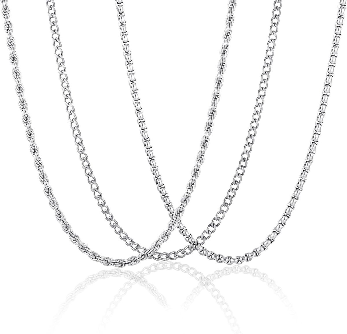 3 Ketting Heren Ketting Zilver Goud Zwart 316L Roestvrij staal Ketting 2/3/4/5/6mm Gepantserde Ketting Cubaanse Ketting Cord Ketting Kerstcadeaus voor Mannen Jongen 45/50/55/60cm