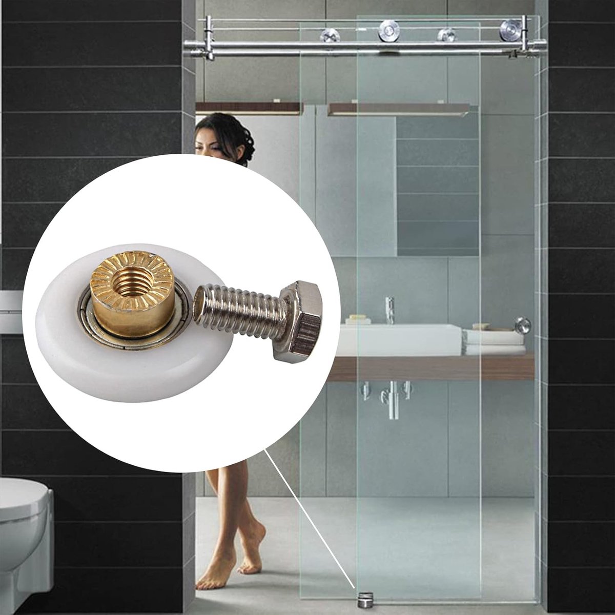 Douchedeurrollen, 23 mm, vervangingswielen voor douchecabinedeur, 4 stuks