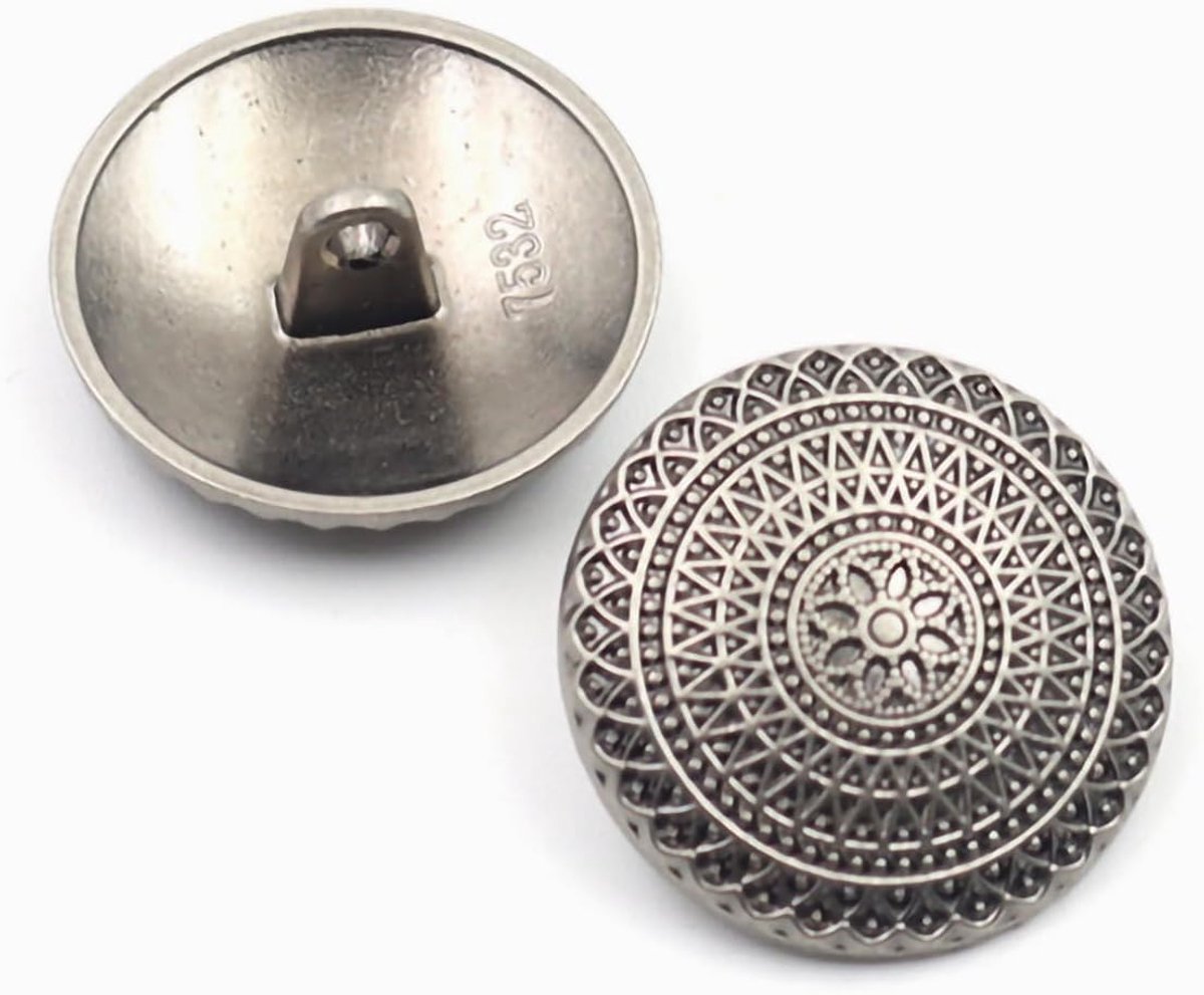 10Pcs Kleding Knop - Retrometaal Naaien Knop Handvat Ronde Knop pak Geschikt Voor jas Uniform (Zilver, 25mm)