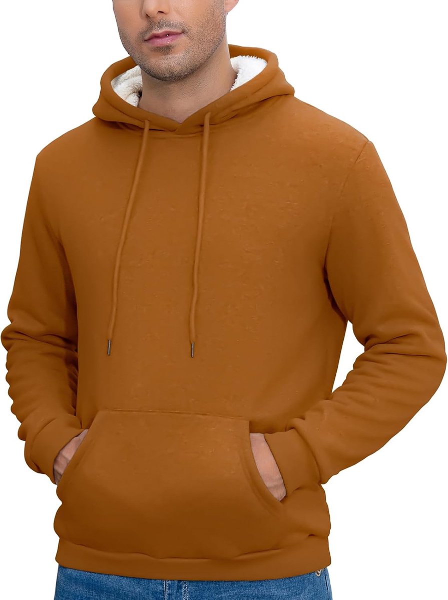 Hoodie voor heren, winter, warme fleecetrui met sherpa-voering, verstelbaar trekkoord en kangoeroezakken, comfortabele hoodie voor koud weer