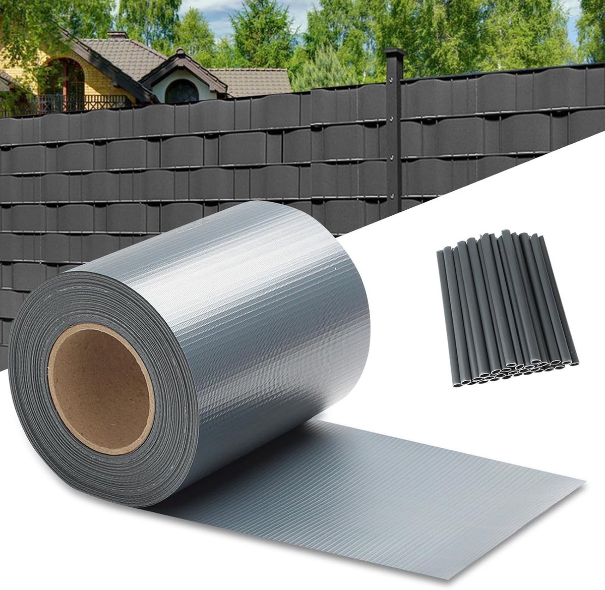 Stroken voor dubbelstaafmatten, 140m x 19cm weerbestendig PVC privacy (450g / m²) incl. 120 clips. Ideaal voor dubbelstaafmattenhek, tuin & balkon, antraciet