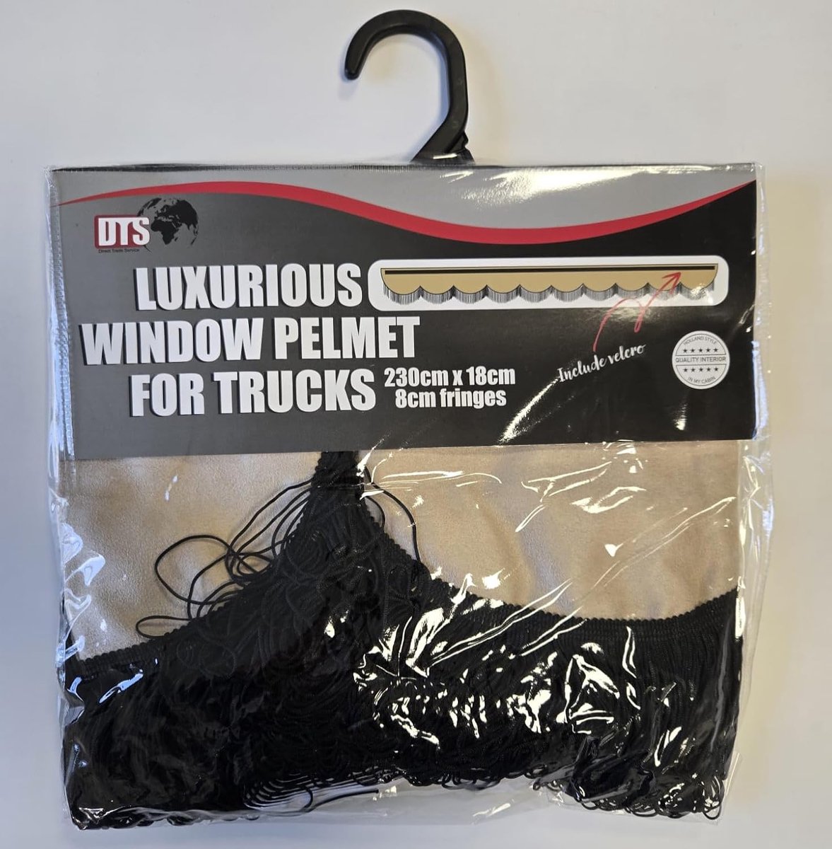Truckgordijn Luxe Beige Velvet 230 cm - Met Zwarte Fringes - Eenvoudig te Installeren - Voor Truck Interieur - SnelShoppen