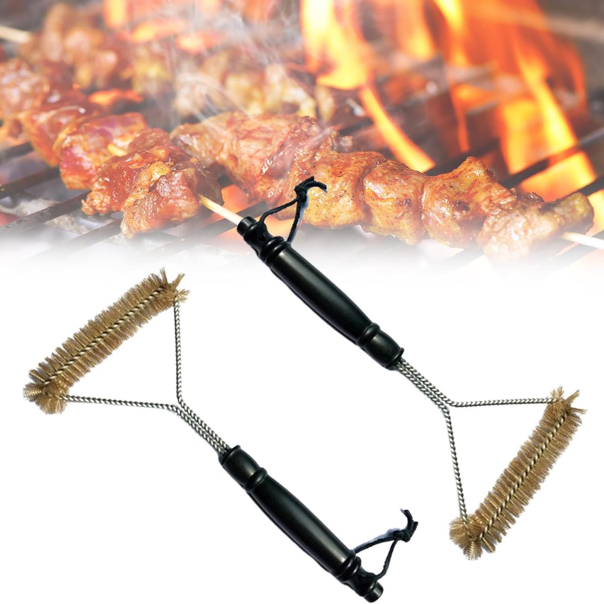 2 stuks messing grillborstel, 30,5 cm, reinigingsborstel met PP warmte-isolatie handgreep, 360 graden reiniging, messing borstels, barbecue-accessoires voor grillrooster, houtskoolgrill, kogelgrill,