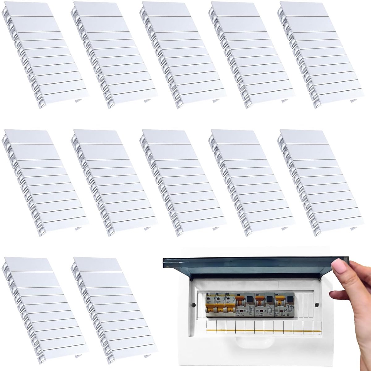 12 stuks afdekstrips voor zekeringkasten, blinde afdekkingen, deelbare stroomdozenafdekking, afdekstrips voor verdeelkasten, voor verdelers, compatibel met F-Tronic, Hager, Hensel enz.